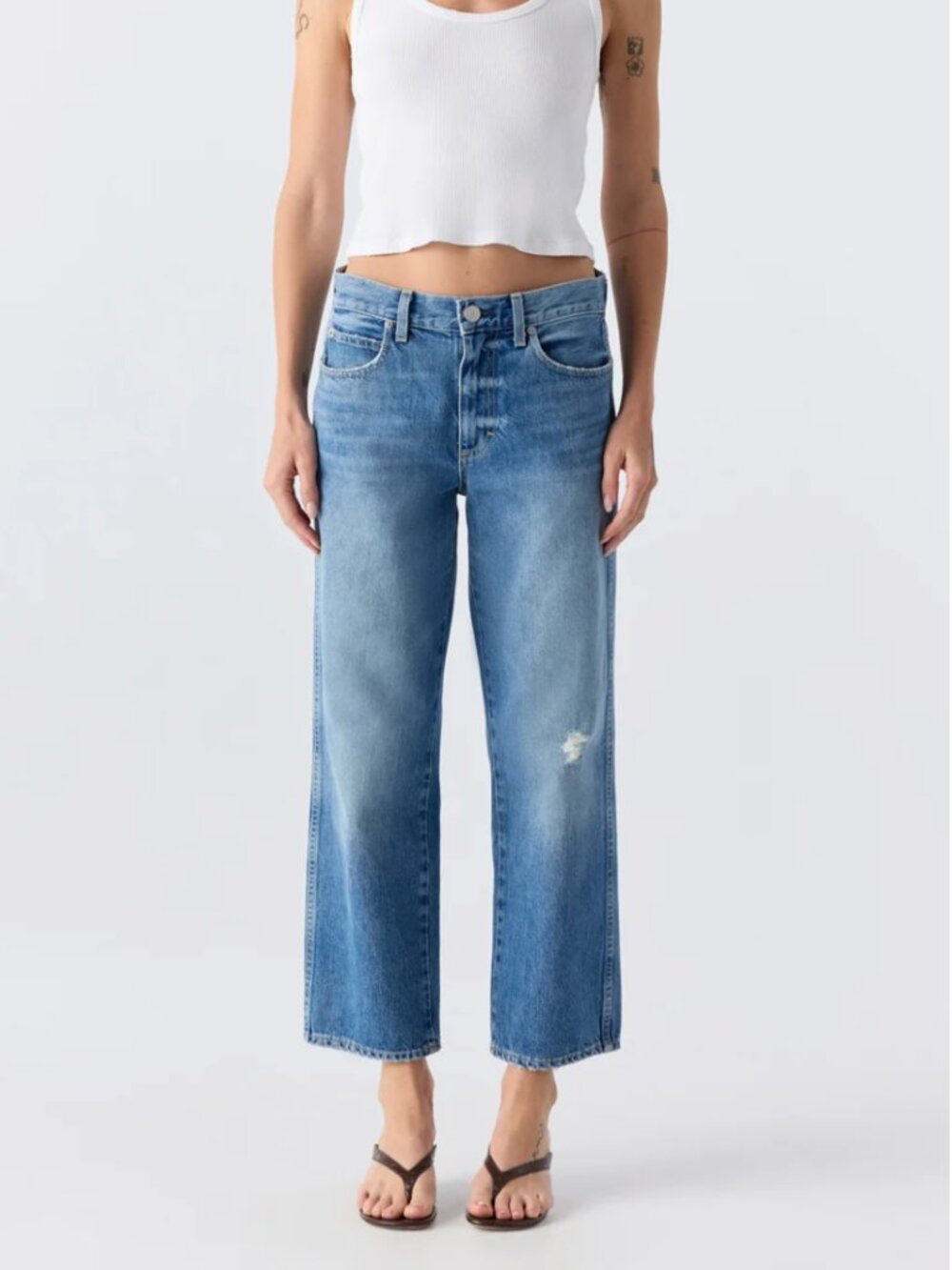 AMO Billie Jean Warmth Wash Cropped Wide Straight Leg Size 28
